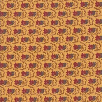Tissu patchwork feuilles chocolat et rouge fond jaune safran - Nancy's Needle de Betsy Chutchian