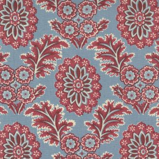 Tissu patchwork grandes fleurs rouges fond bleu ancien - La Vie Bohème de French General
