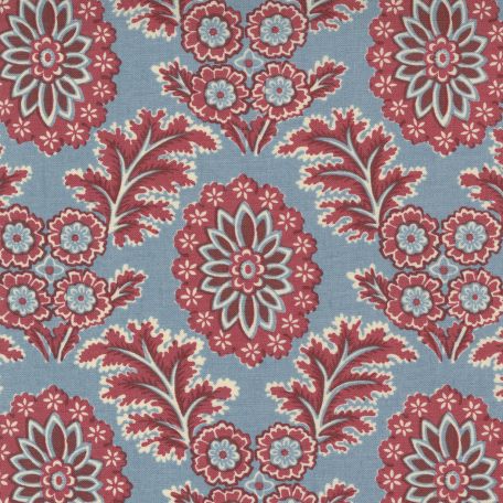 Tissu patchwork grandes fleurs rouges fond bleu - La Vie Bohème de French General