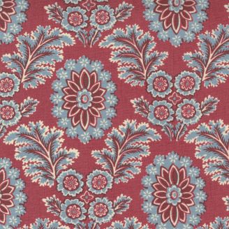 Tissu patchwork grandes fleurs bleues fond rouge - La Vie Bohème de French General