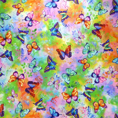 Tissu Patchwork papillons multicolores fond aquarelle - Butterfly Bliss