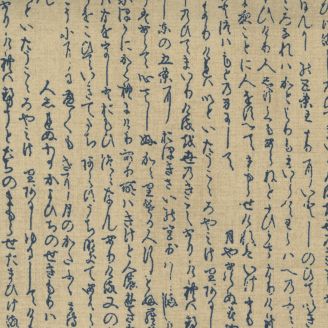 Tissu patchwork écritures japonaises sable et indigo - Yukata de Debbie Maddy