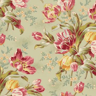 Tissu patchwork roses anciennes fond beige - Lady Tulip d'Edyta Sitar