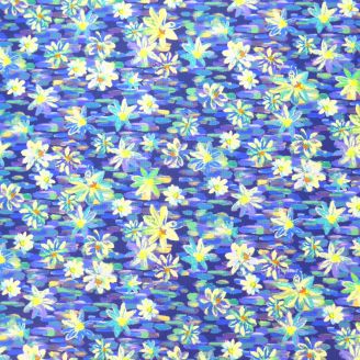 Tissu patchwork fleurs d'impressionniste fond bleu foncé