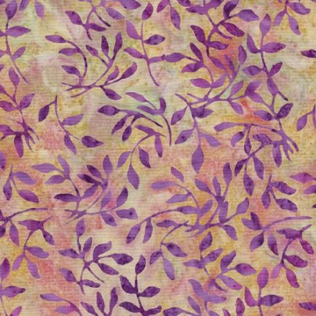 Tissu Batik feuilles violettes fond pastel