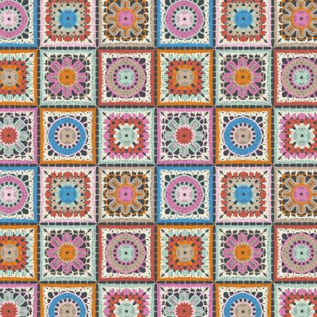 Tissu patchwork carreaux afghans multicolores façon crochet