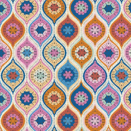 Tissu patchwork gouttes multicolores façon crochet