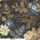 Tissu patchwork fleurs bleues fond café avec symboles - Decorum de Basicgrey