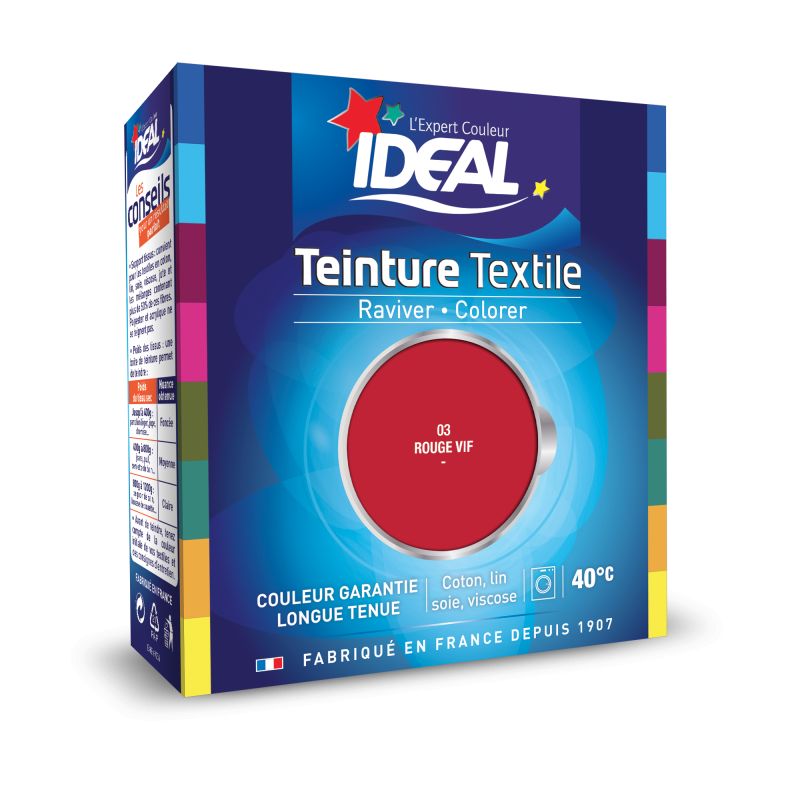 LOT DE 3 - IDEAL - Teinture textile Tout en Un rouge - Boite de 350 g