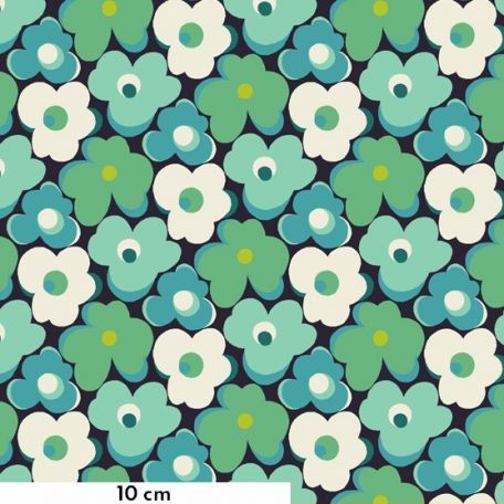 Tissu patchwork fleurettes rétro turquoise - Eden