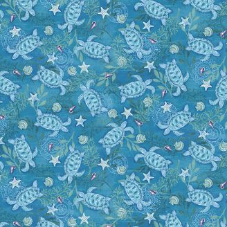 Tissu patchwork tortues marines bleu foncé - Salt & Sea