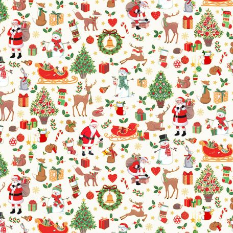 Tissu patchwork ambiance de Noël fond écru - Christmas Merry