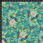 Tissu patchwork bouquet de fleurs fond turquoise - Kindred Sketches