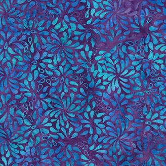 Tissu Batik pétales bleus fond violet