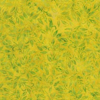 Tissu Batik feuilles de vigne vert jaune