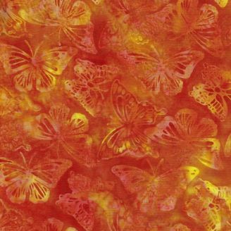 Tissu Batik papillons sauvages rouge orange
