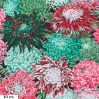 Tissu Philip Jacobs chrysanthèmes japonais roses et verts fond noir PJ041