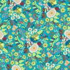 Tissu patchwork bouquet de fleurs fond turquoise - Kindred Sketches