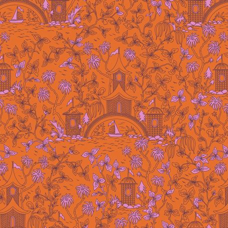 Tissu patchwork jardin asiatique orange - Kindred Sketches