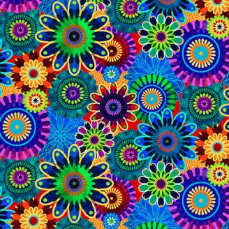 Tissu patchwork grandes fleurs multicolores - Geofetti 2