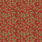 Tissu patchwork feuillage hivernale fond rouge