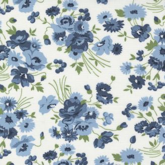 Tissu patchwork fleurs sauvages bleues fond blanc - Nantucket Summer
