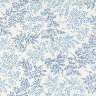 Tissu patchwork feuillages bleus fond blanc - Nantucket Summer