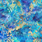 Tissu patchwork chrysanthèmes bleus fond crème - Valencia