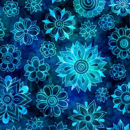 Tissu patchwork fleurs mandala bleu - Bohemian Dreams
