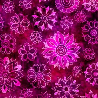 Tissu patchwork fleurs mandala fuchsia - Bohemian Dreams