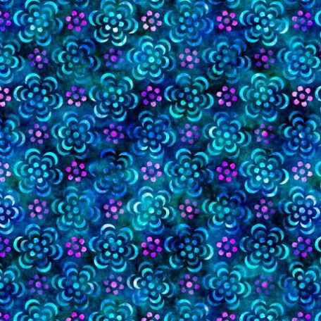 Tissu patchwork fleurs géométriques bleu - Bohemian Dreams