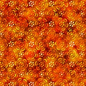 Tissu patchwork fleurs géométriques orange - Bohemian Dreams