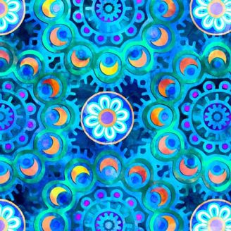 Tissu patchwork cercles en médaillon bleu - Bohemian Dreams