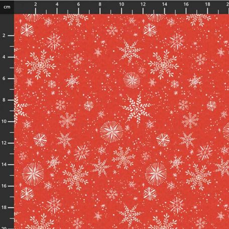 Tissu patchwork flocons blancs fond rouge - Love Santa de Cori Dantini