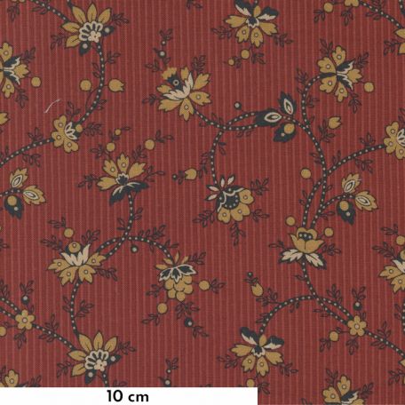 Tissu patchwork fleurs grimpantes fond rouge foncé - Adamstown de Jo Morton