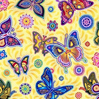 Tissu patchwork aborigène papillons multico crème - Pannotia