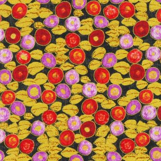 Tissu Gustav Klimt grains dorés et corolles rose