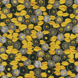Tissu Gustav Klimt grains dorés et corolles noir