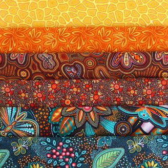 6 coupons de tissus Aborigènes Pannotia couleurs chaudes