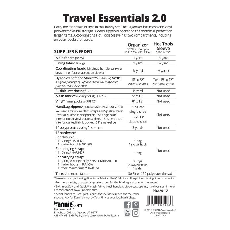 Patron de l'organisateur de voyage Travel Essentials 2.0 - By Annie