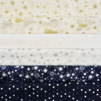 6 coupons de tissus de Noël - Star Sprinkle bleu écru