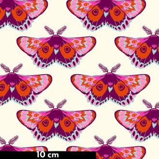 Tissu patchwork papillons de nuit orange fond écru - Firefly de Sarah Watts