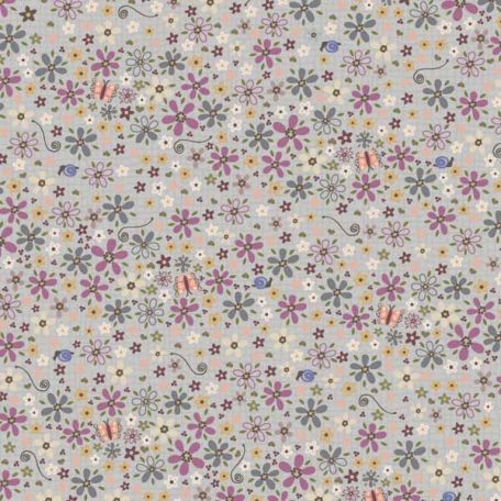 Tissu patchwork gris fleurs et papillons - Garden of Flowers de Lynette Anderson