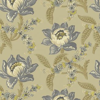 Tissu patchwork grande fleur grise fond beige - Veranda de Renee Nanneman