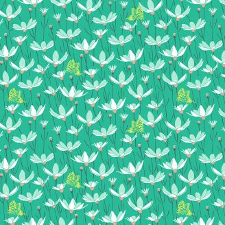 Tissu patchwork marguerites blanches fond lagon - Flora and Fauna