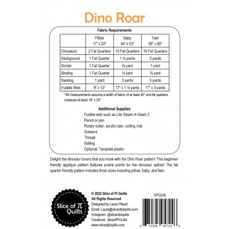 Patron de patchwork enfant dinosaures Dino Roar (en anglais)