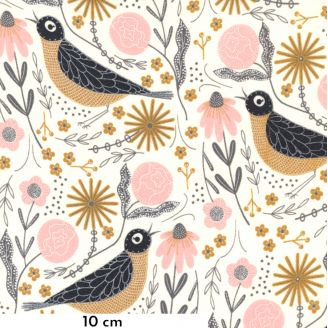 Tissu patchwork oiseaux chanteurs écru - Bird Song