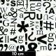 Tissu patchwork lettres et symboles noirs fond blanc