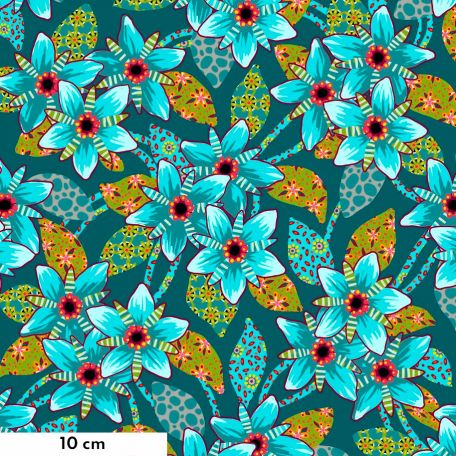 Tissu patchwork fleurs Caribes bleu - Tropicalism d'Odile Bailloeul