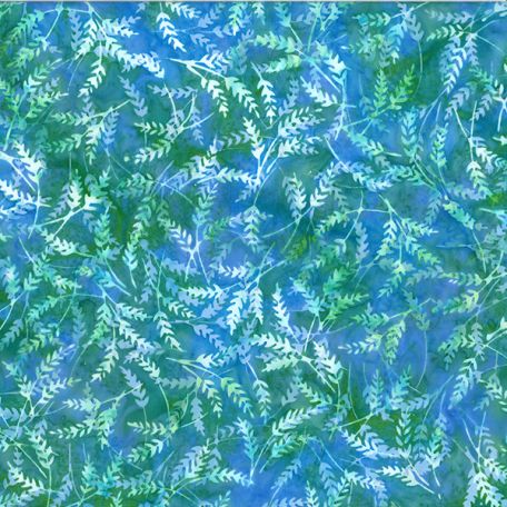 Tissu batik branchages bleu vert